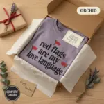 red flags are my love language funny dark romance garment dyed t shirt spicy bookish tee packaging bookish orchid