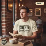 shhh mom is reading funny bookish gift garment dyed t shirt book lover gift for mom coffee shop male ivory