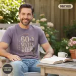 sixty novels deep still not sleeping horror reader t shirt mature male orchid
