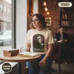 stephen king portrait vintage horror literature t shirt coffee shop female ivory