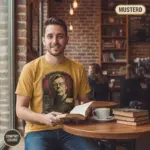 stephen king portrait vintage horror literature t shirt coffee shop male mustard