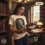 stephen king portrait vintage horror literature t shirt library female ivory