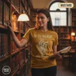 tell tale heart edgar allan poe dark academia garment dyed t shirt gothic literature tee library female mustard