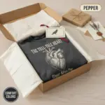 tell tale heart edgar allan poe dark academia garment dyed t shirt gothic literature tee packaging bookish pepper