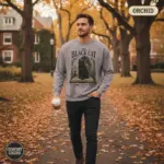 the black cat edgar allan poe sweatshirt autumn campus male orchid