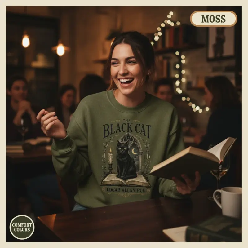 the black cat edgar allan poe sweatshirt book club female moss