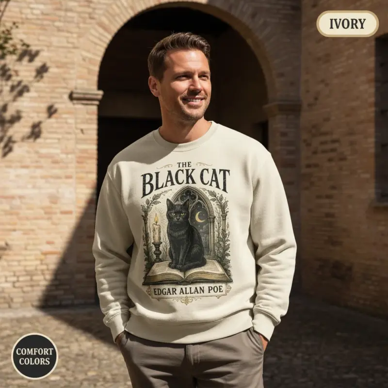 the black cat edgar allan poe sweatshirt sunlight male ivory