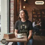 the black cat edgar allan poe t shirt coffee shop female pepper