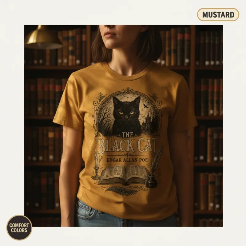 the black cat edgar allan poe t shirt creative female mustard