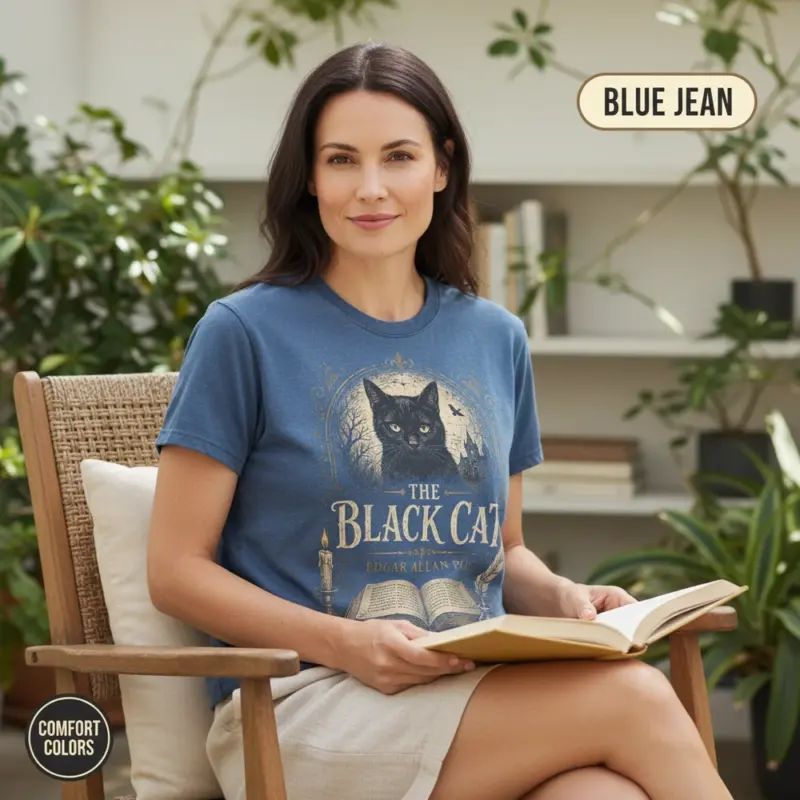 the black cat edgar allan poe t shirt mature female blue jean