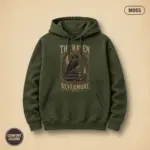 the raven nevermore hoodie studio frontal moss
