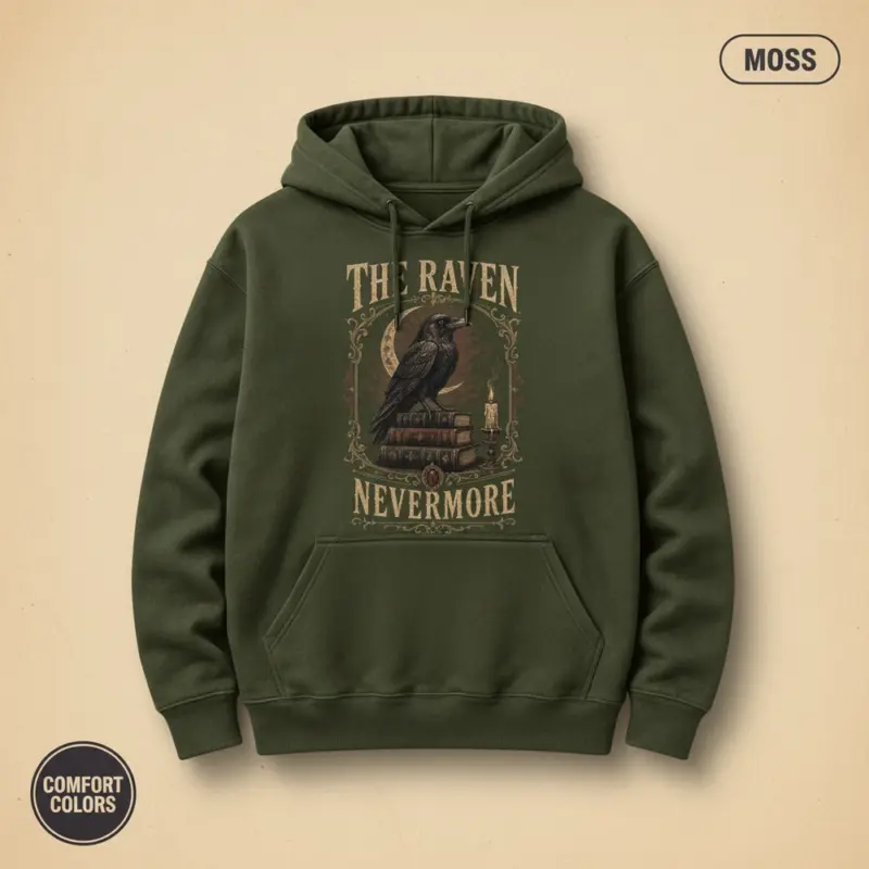 the raven nevermore hoodie studio frontal moss
