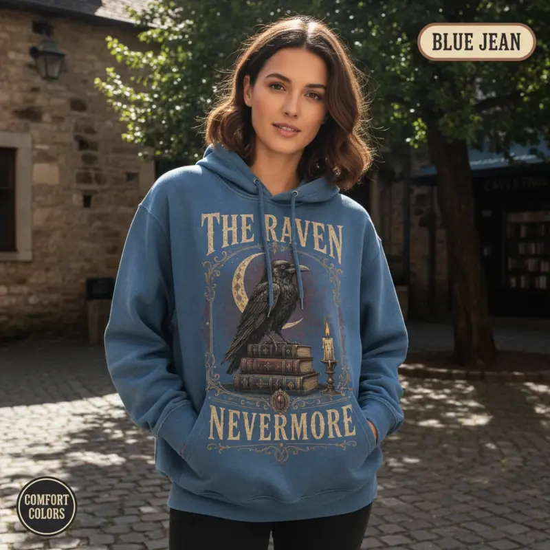 the raven nevermore hoodie sunlight female blue jean