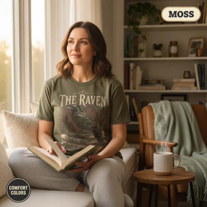 the raven nevermore t shirt reading nook female mature moss