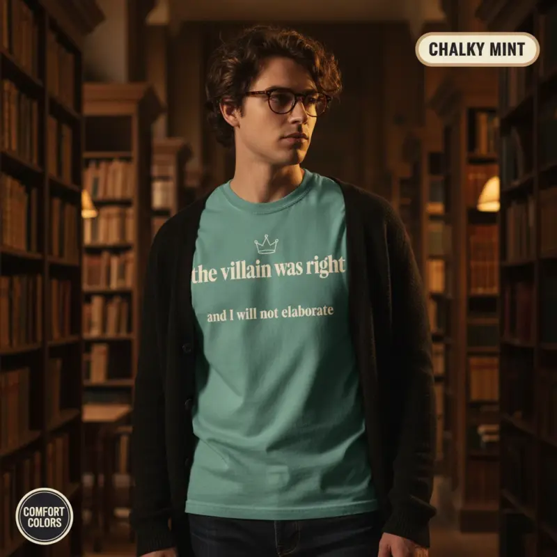 the villain was right fantasy reader funny bookish garment dyed t shirt romantasy tee creative male chalky mint