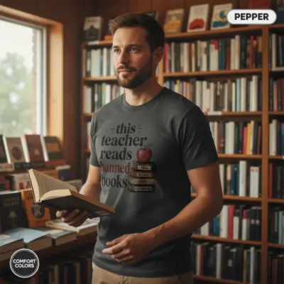 This Teacher Reads Banned Books Funny Bookish Garment-Dyed T-Shirt, Teacher Gift Tee