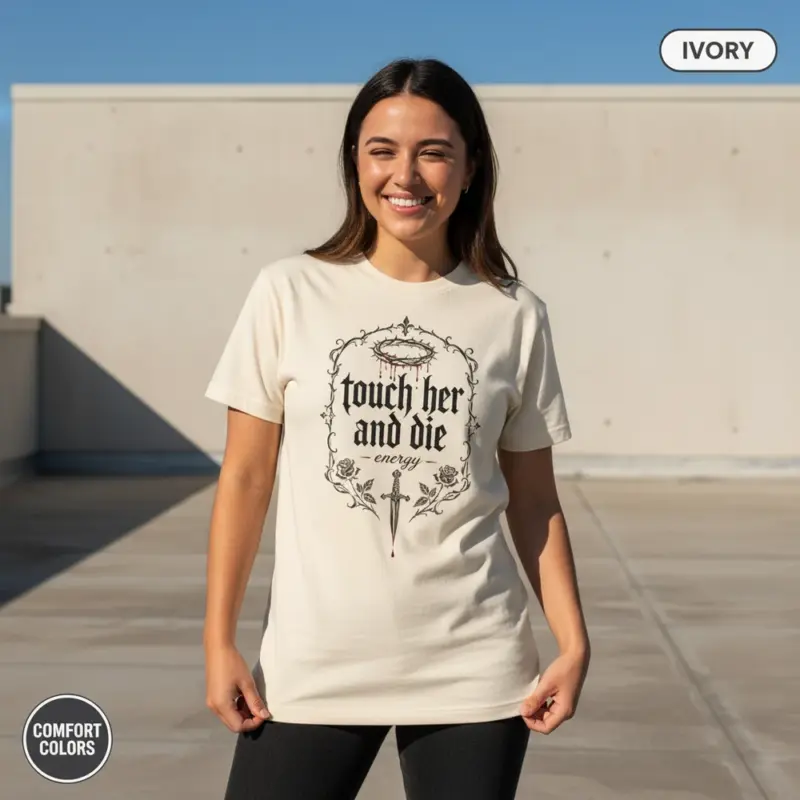 touch her and die energy dark romance garment dyed t shirt spicy bookish tee sunlight female ivory
