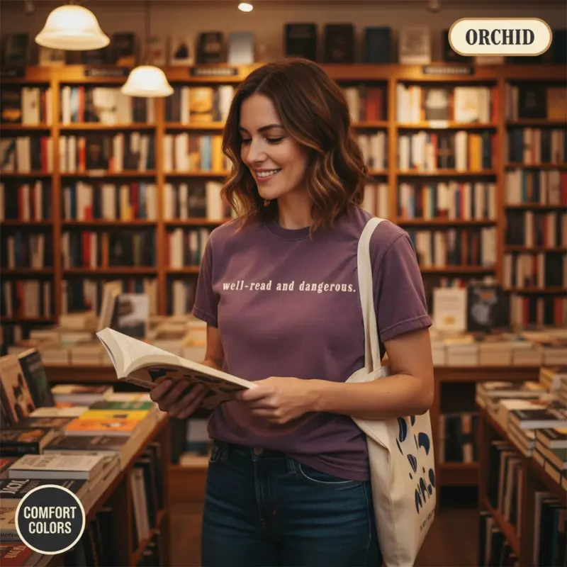 well read and dangerous banned books garment dyed t shirt bookish statement tee bookstore female mid orchid