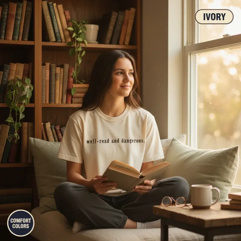 well read and dangerous banned books garment dyed t shirt bookish statement tee reading nook female young ivory