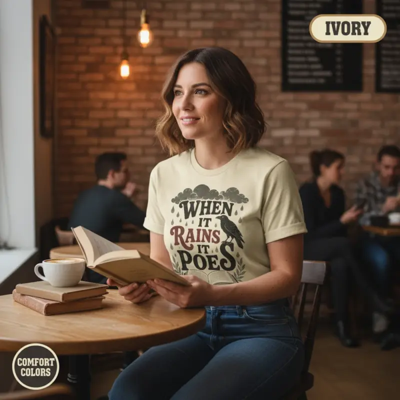 when it rains it poes t shirt coffee shop female ivory